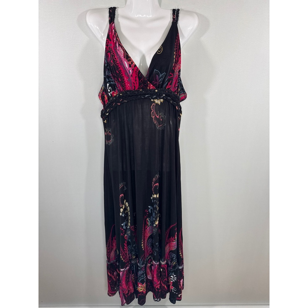 Jessica Taylor Black Paisley Braided Empire Waist Maxi Dress Womens XL Boho